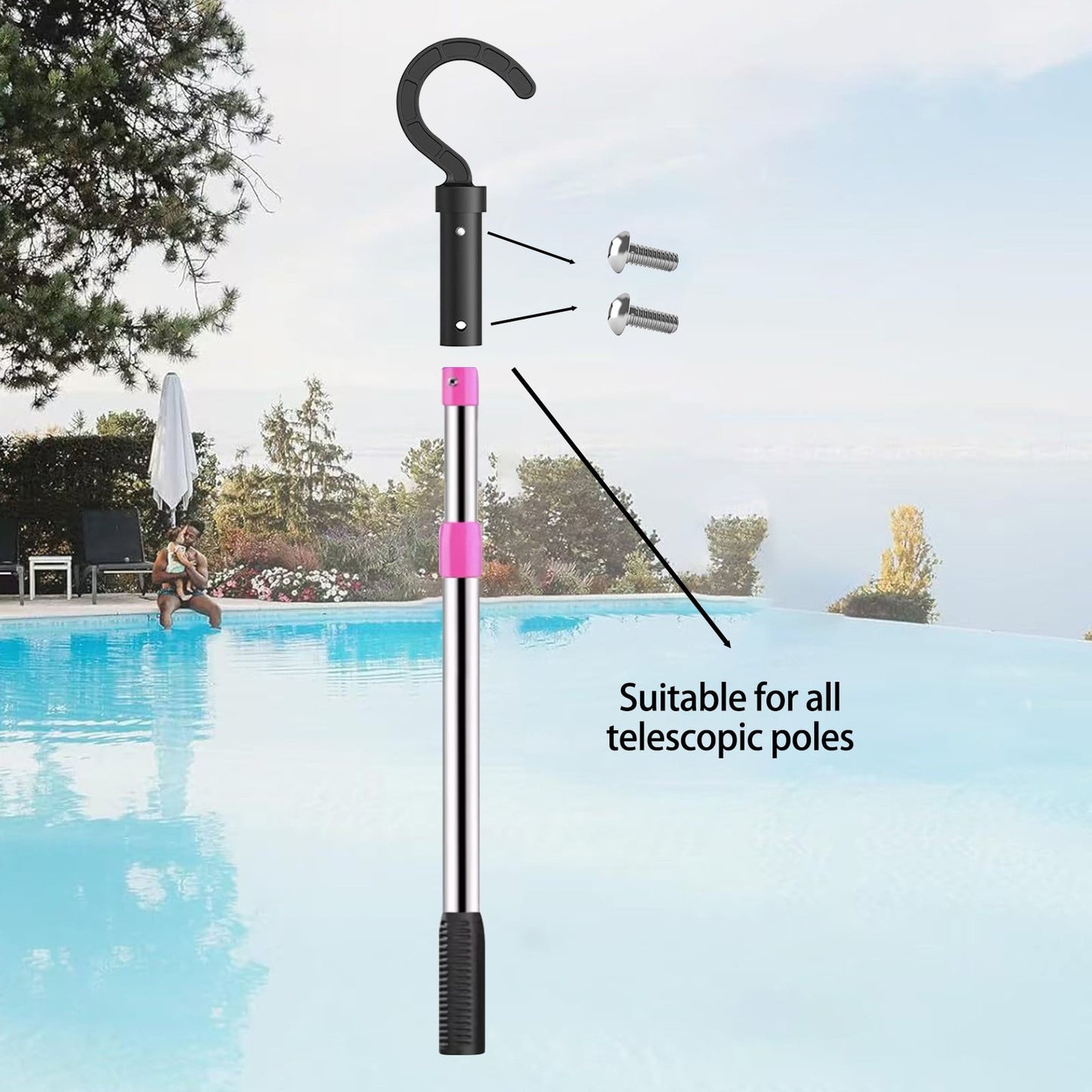 Plastic Hook for All Robotic Pool Cleaner,Customized for Pool Robot,Plastic Pool Hook for Poles - Easy Attach to Telescopic Poles,Pool Accessories for Pool Vacuum Robot,3.7'x8'(Black) Black1
