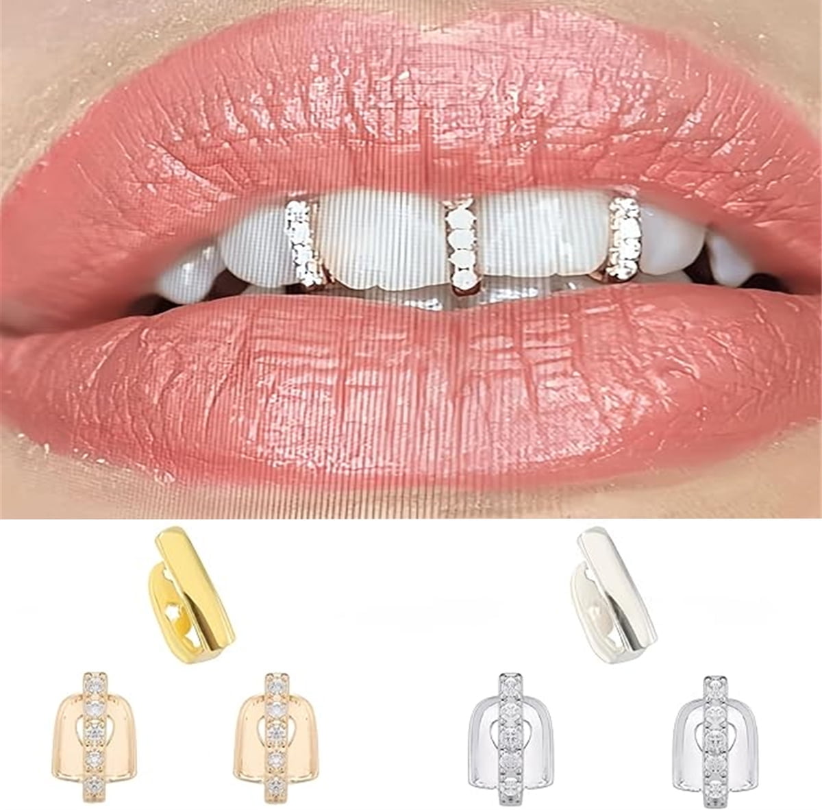 6Pcs 18K Gold Plated Hip Hop Teeth,Hip Hop Teeth Grillz Set for Men Women,Hip Hop Grills for Your Teeth Top and Bottom,Rapper Costume Cosplay Teeth Jewelry and Accessories