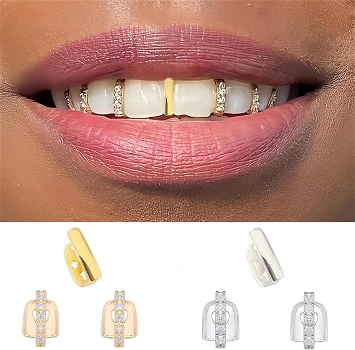 6Pcs 18K Gold Plated Hip Hop Teeth,Hip Hop Teeth Grillz Set for Men Women,Hip Hop Grills for Your Teeth Top and Bottom,Rapper Costume Cosplay Teeth Jewelry and Accessories