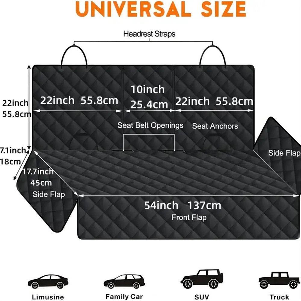 Dog Car Seat Cover, Back Seat Cover for Dogs Pet Car Seat Protector Waterproof Bench Car Seat Cover, Non-Slip Seat Cover fits Middle Armrest for Most Cars Trucks SUVs - Black