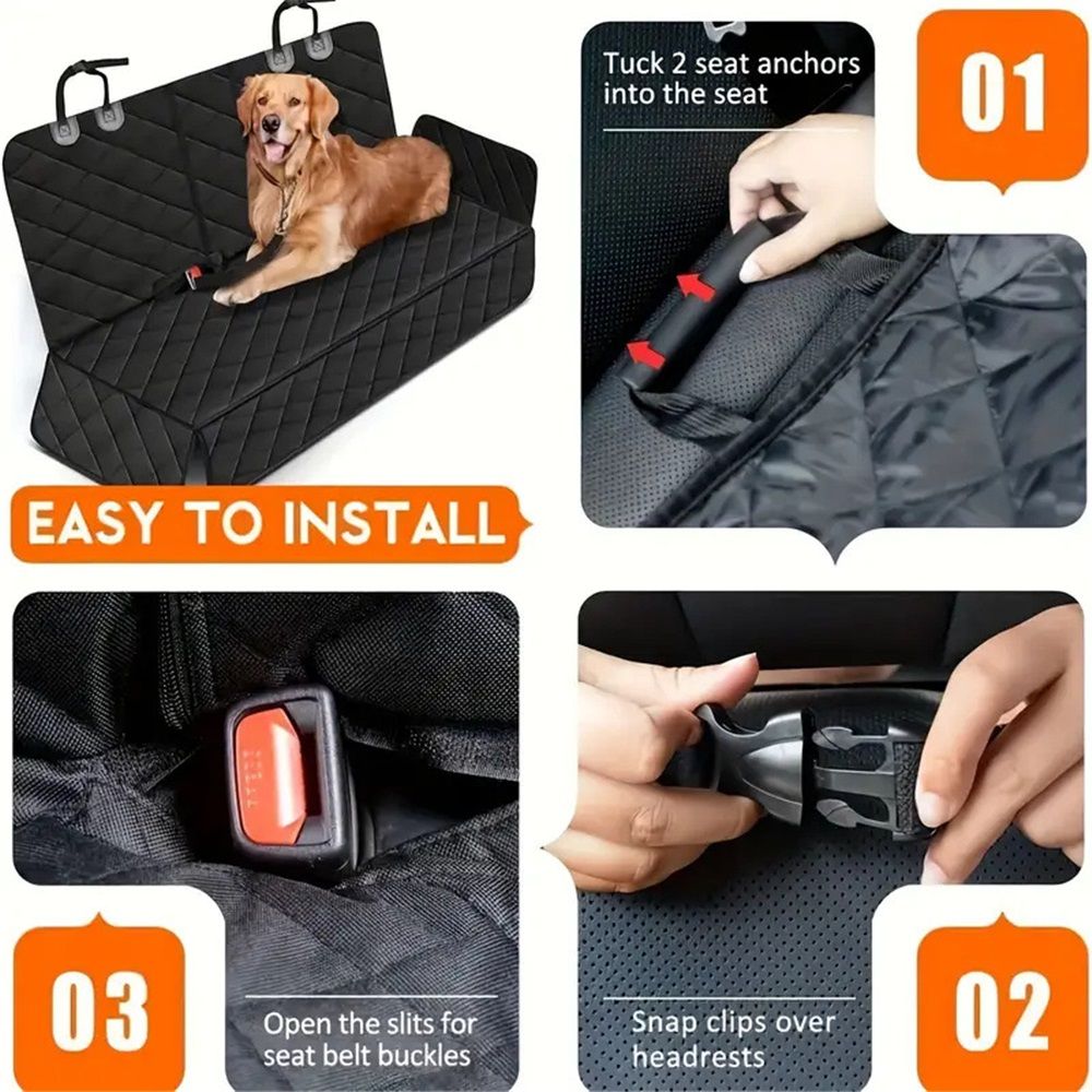Dog Car Seat Cover, Back Seat Cover for Dogs Pet Car Seat Protector Waterproof Bench Car Seat Cover, Non-Slip Seat Cover fits Middle Armrest for Most Cars Trucks SUVs - Black