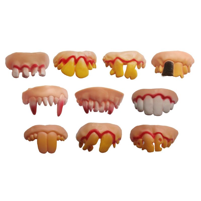 10PCS Ugly Fake Halloween Vampire Fangs Teeth Halloween Decoration Theme Costume Party Favors Vampire Denture Teeth