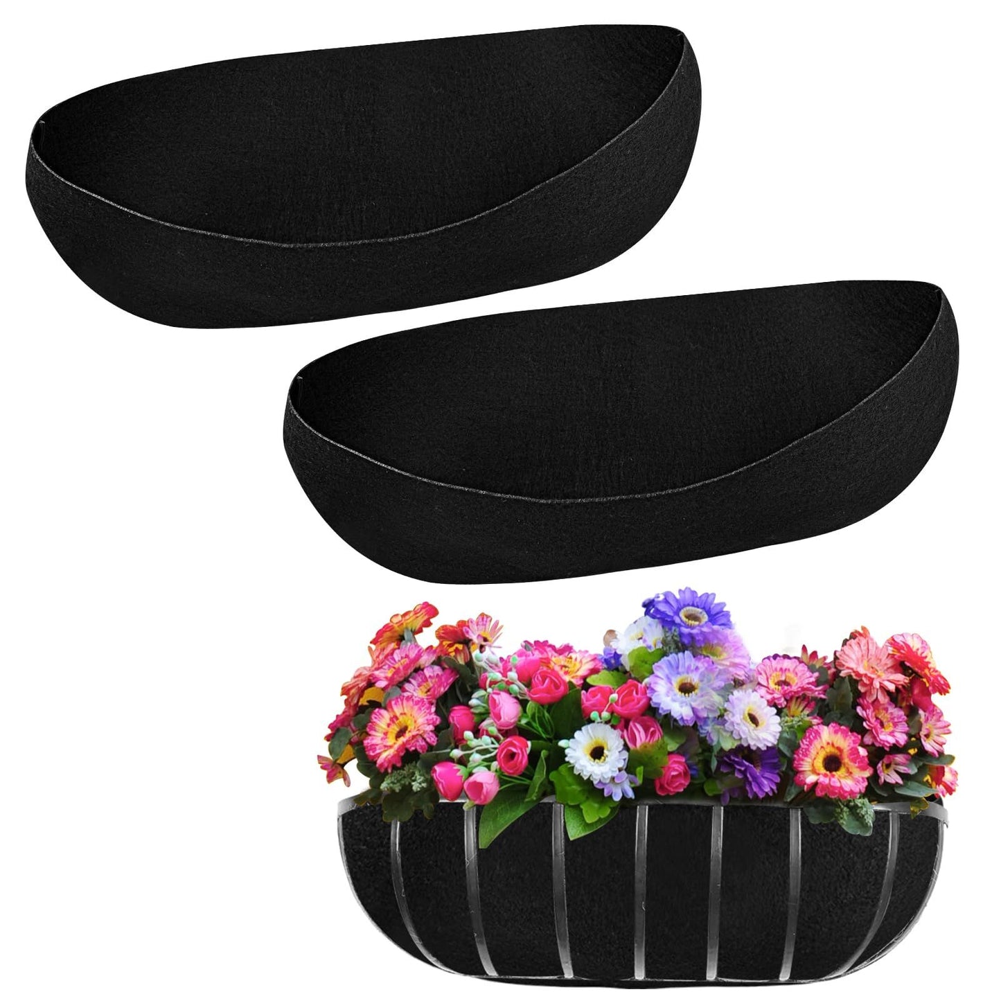 3PCS 24 Inch Window Box Liner Fabric Planter Basket Liner Trough Planter Insert Liner Black Hanging Flower Basket Liners