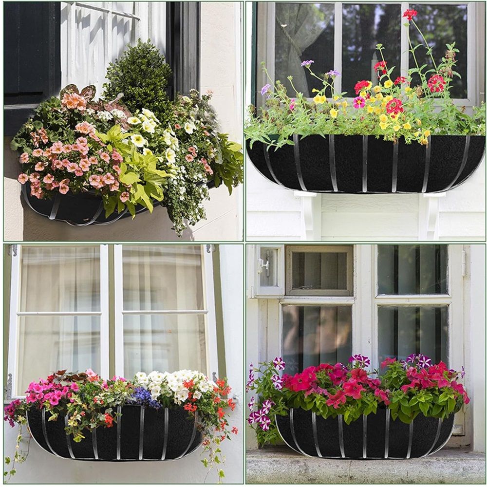 3PCS 24 Inch Window Box Liner Fabric Planter Basket Liner Trough Planter Insert Liner Black Hanging Flower Basket Liners