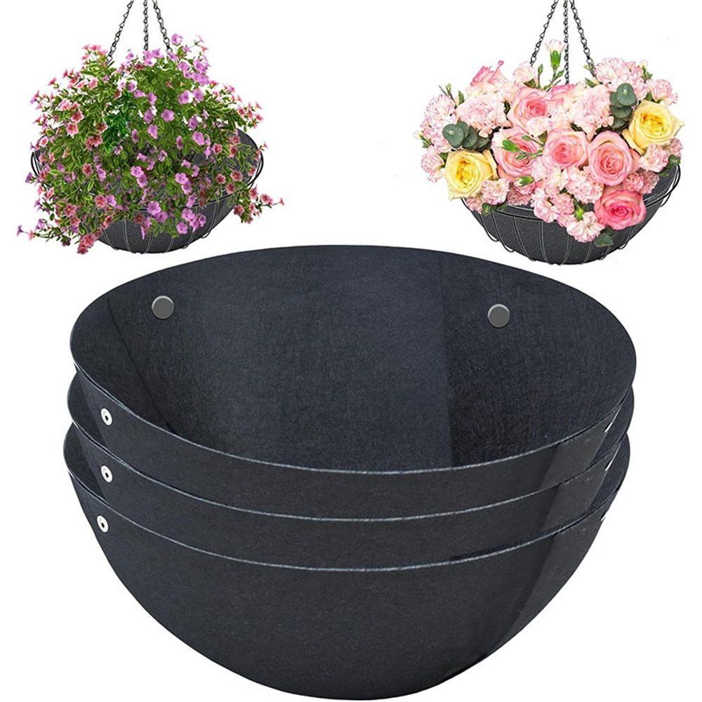 3PCS 16 Inch Round Hanging Basket Liners Fabric Hanging Plant Liners Non-Woven Planter Liners Black Felt Liners Replacement Inserts for Hanging Baskets Outdoor Plants