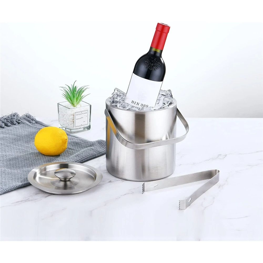 Mini Ice Bucket Portable Double Wall Ice Bucket ,Stainless Steel Hotel Bucket/Champagne/Beverage Bucket,Size 1.3 Liters,Serveware for Party,Event,and Camping