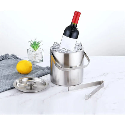 Mini Ice Bucket Portable Double Wall Ice Bucket ,Stainless Steel Hotel Bucket/Champagne/Beverage Bucket,Size 1.3 Liters,Serveware for Party,Event,and Camping