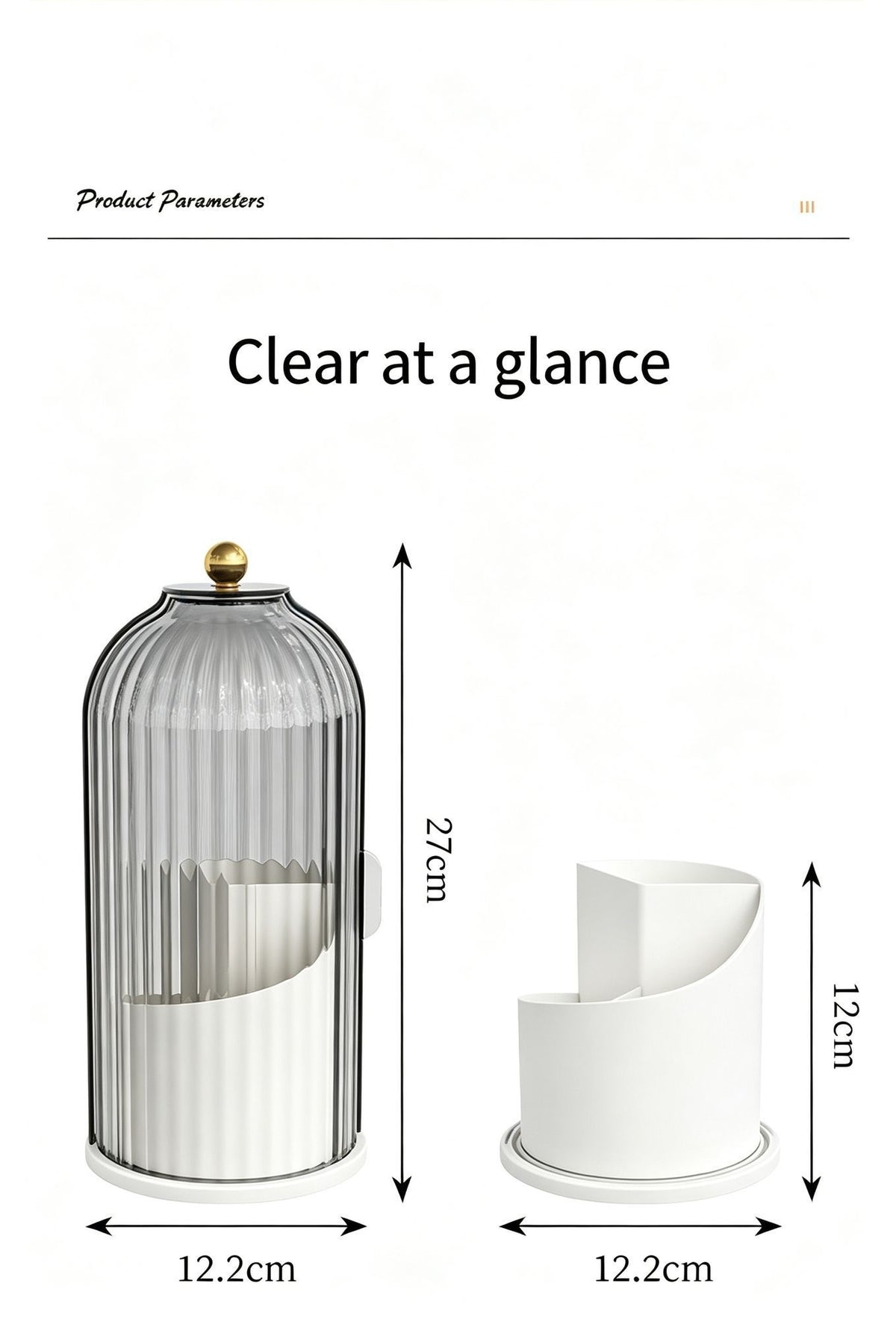 Rotating Birdcage Desk & Vanity Organiser, Dustproof Divided Storage Holder for Cosmetics, Skincare, Stationery, Toothbrushes & Cutlery, Transparent White, Christmas & Halloween Household Gift