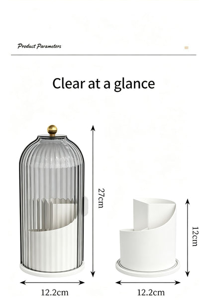 Rotating Birdcage Desk & Vanity Organiser, Dustproof Divided Storage Holder for Cosmetics, Skincare, Stationery, Toothbrushes & Cutlery, Transparent White, Christmas & Halloween Household Gift