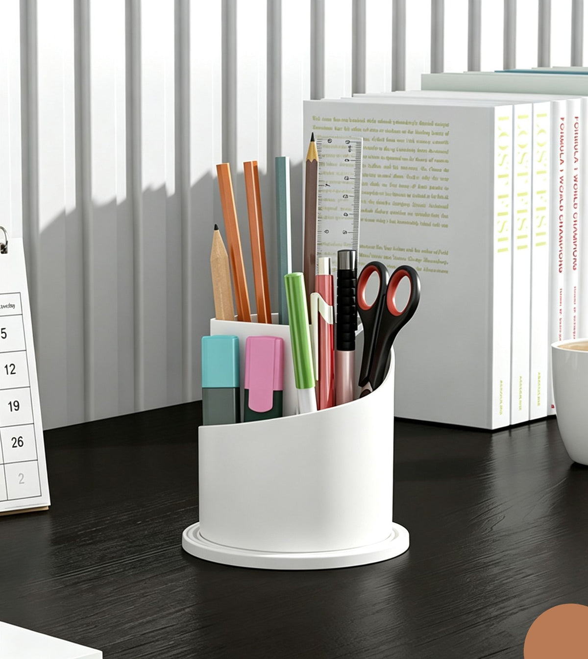 Rotating Birdcage Desk & Vanity Organiser, Dustproof Divided Storage Holder for Cosmetics, Skincare, Stationery, Toothbrushes & Cutlery, Transparent White, Christmas & Halloween Household Gift