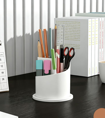 Rotating Birdcage Desk & Vanity Organiser, Dustproof Divided Storage Holder for Cosmetics, Skincare, Stationery, Toothbrushes & Cutlery, Transparent White, Christmas & Halloween Household Gift