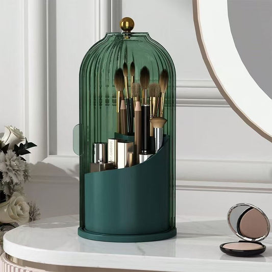 Spinning Birdcage Style Multi-Purpose Storage Caddy, Dustproof Compartment Container for Makeup, Pens, Toothpaste, Spoons, Knives & Forks, Transparent Green, Christmas & Halloween Dresser Present