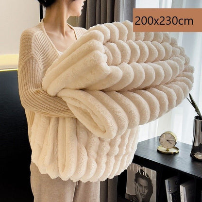 Luxury Rabbit Fleece Double Blanket Soft Flannel Milk Fleece Home Office Throw Off White 200×230cm Nice Christmas Present