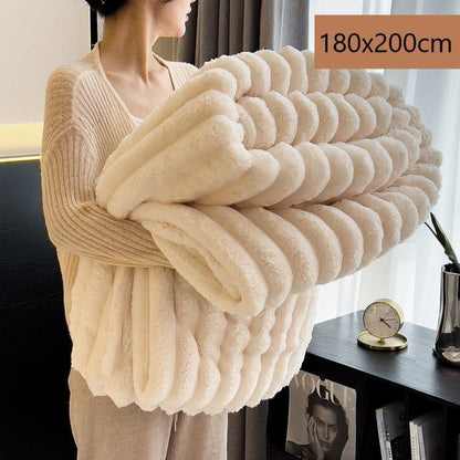 Plush Bunny Fleece Single Wide Blanket Thick Flannel Sofa Nap Throw Off White 180×200cm for Christmas Gifting