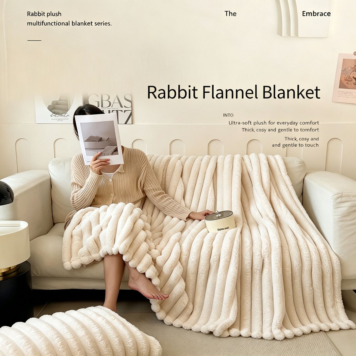 Plush Bunny Fleece Single Wide Blanket Thick Flannel Sofa Nap Throw Off White 180×200cm for Christmas Gifting