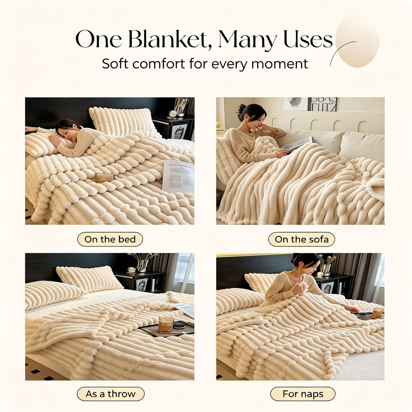 Plush Bunny Fleece Single Wide Blanket Thick Flannel Sofa Nap Throw Off White 180×200cm for Christmas Gifting