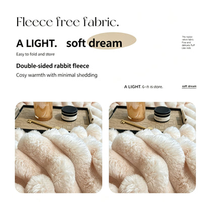 Plush Bunny Fleece Single Wide Blanket Thick Flannel Sofa Nap Throw Off White 180×200cm for Christmas Gifting