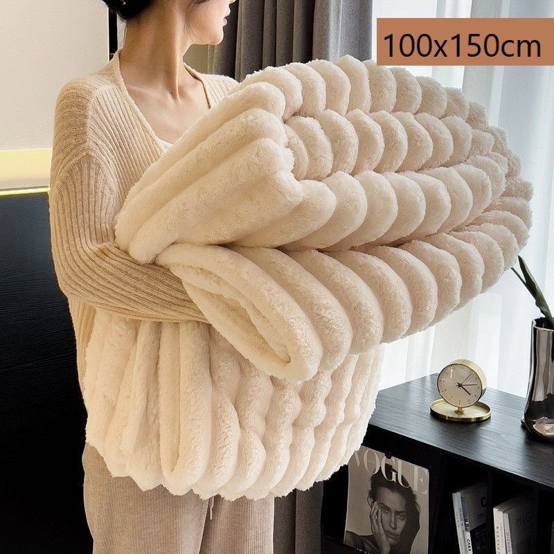 Soft Compact Bunny Fleece Blanket Thick Flannel Travel Knee Throw Kids Blanket Off White 100×150cm Great Christmas Present