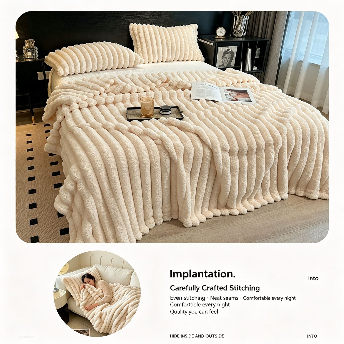 Soft Compact Bunny Fleece Blanket Thick Flannel Travel Knee Throw Kids Blanket Off White 100×150cm Great Christmas Present