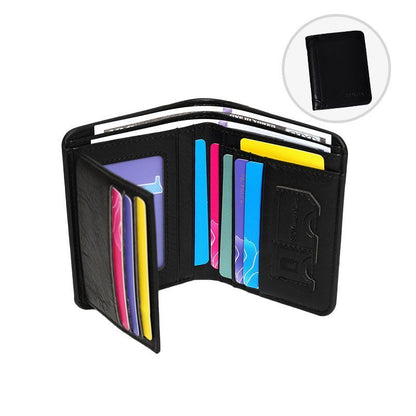 Premium Vintage PU Men Trifold Wallet Slim Short Foldable Credit Card Holder Coin Purse Black Ideal Christmas Gift