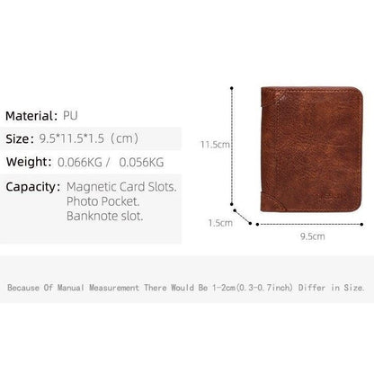 Premium Vintage PU Men Trifold Wallet Slim Short Foldable Credit Card Holder Coin Purse Black Ideal Christmas Gift