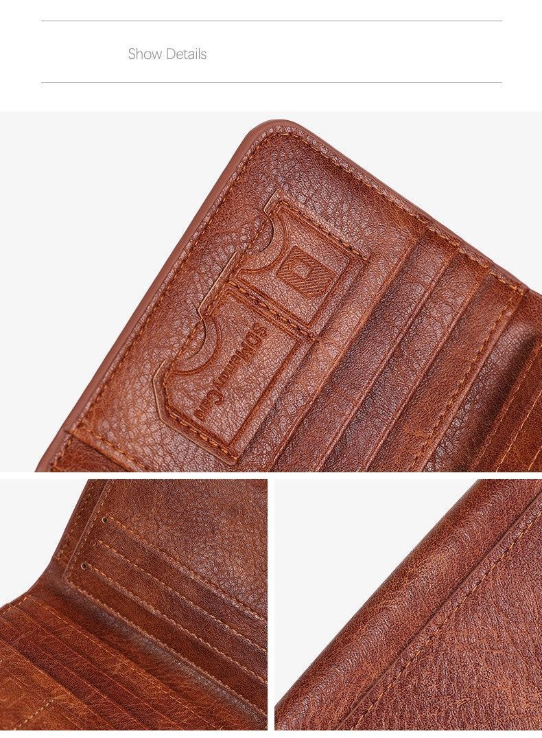 Premium Vintage PU Men Trifold Wallet Slim Short Foldable Credit Card Holder Coin Purse Black Ideal Christmas Gift