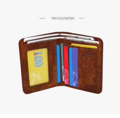 Premium Vintage PU Men Trifold Wallet Slim Short Foldable Credit Card Holder Coin Purse Black Ideal Christmas Gift