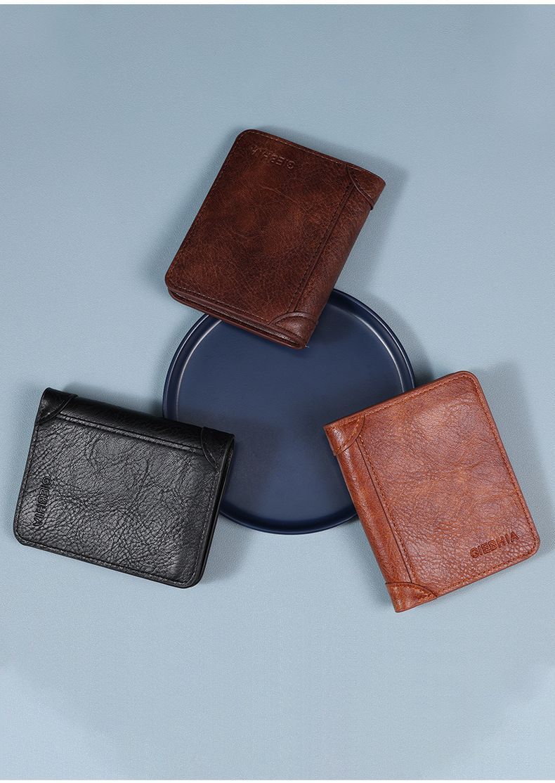 Premium Vintage PU Men Trifold Wallet Slim Short Foldable Credit Card Holder Coin Purse Black Ideal Christmas Gift