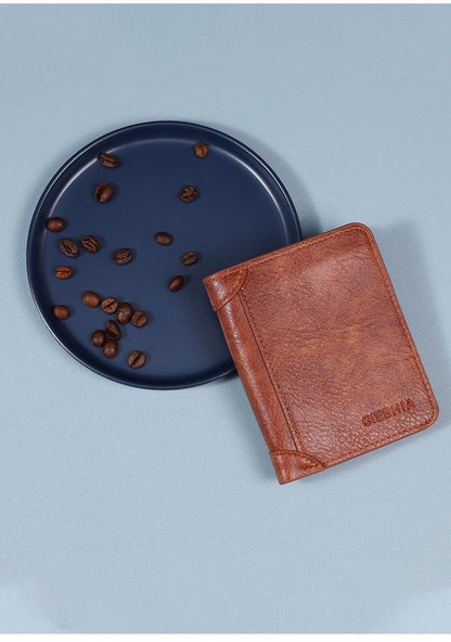 Premium Vintage PU Men Trifold Wallet Slim Short Foldable Credit Card Holder Coin Purse Black Ideal Christmas Gift