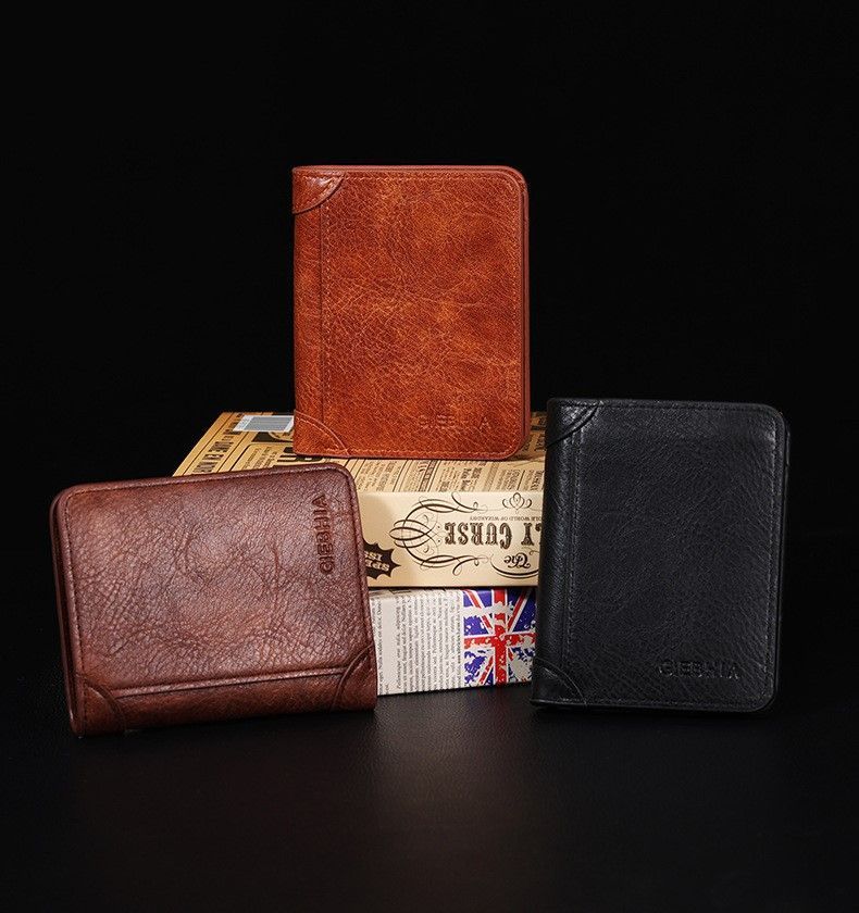 Retro Style PU Leather Men Trifold Wallet Compact Short Card Organizer Coin Pocket Brown Great Christmas Present
