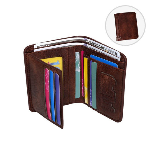 Vintage PU Men Trifold Wallet Slim Short Foldable Credit Card Holder Coin Storage Coffee Suitable for Christmas Gifting