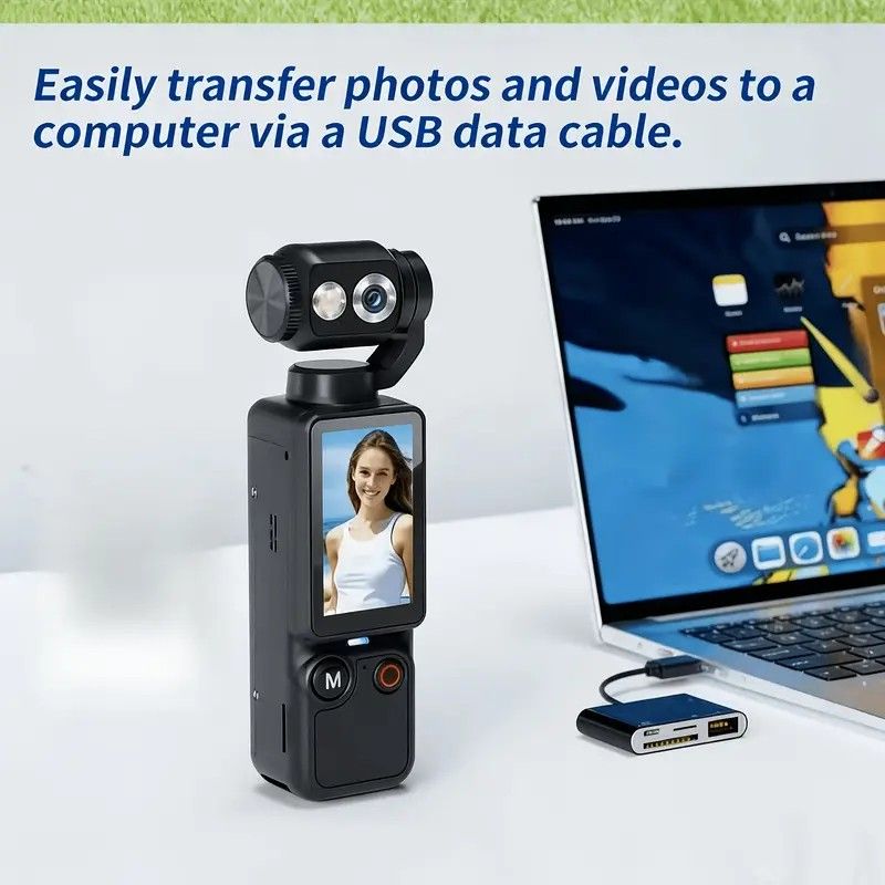 Full HD Handheld Action Camera with 16GB Memory, Portable Pocket Gimbal Camera for Outdoor Travel Vlogging, Featuring a Handheld Gimbal and 1.9-inch Screen.black