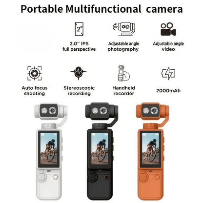 Full HD Handheld Action Camera with 16GB Memory, Portable Pocket Gimbal Camera for Outdoor Travel Vlogging, Featuring a Handheld Gimbal and 1.9-inch Screen.black