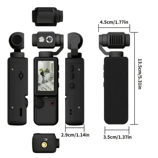 Full HD Handheld Action Camera with 16GB Memory, Portable Pocket Gimbal Camera for Outdoor Travel Vlogging, Featuring a Handheld Gimbal and 1.9-inch Screen.WHITE