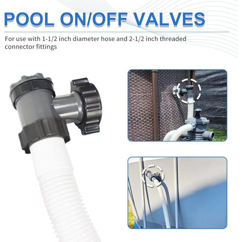 Inlet/Outlet Valve Compatible with Coleman, Intex, Bestway, Above Ground Pool Filter Pump, Pool Pump Replacement Parts, for 1-1/2 Inch Hose (2) Set