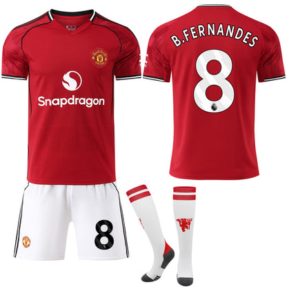 Man Utd Home Shirt 2025-2026, B.Fernandes No.8, Kids & Adults with Socks No.8 B.Fernandes 20