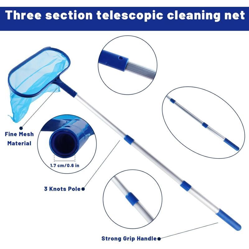 Pool Leaf Skimmer with Telescopic Handle, Fine Mesh Net, Pool Cleaning Tool