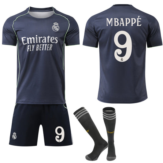 2025-2026 Real Madrid New Season Away Kids Adult Football Shirt Kit with Socks No.9 Mbappé No.9 Mbappe S