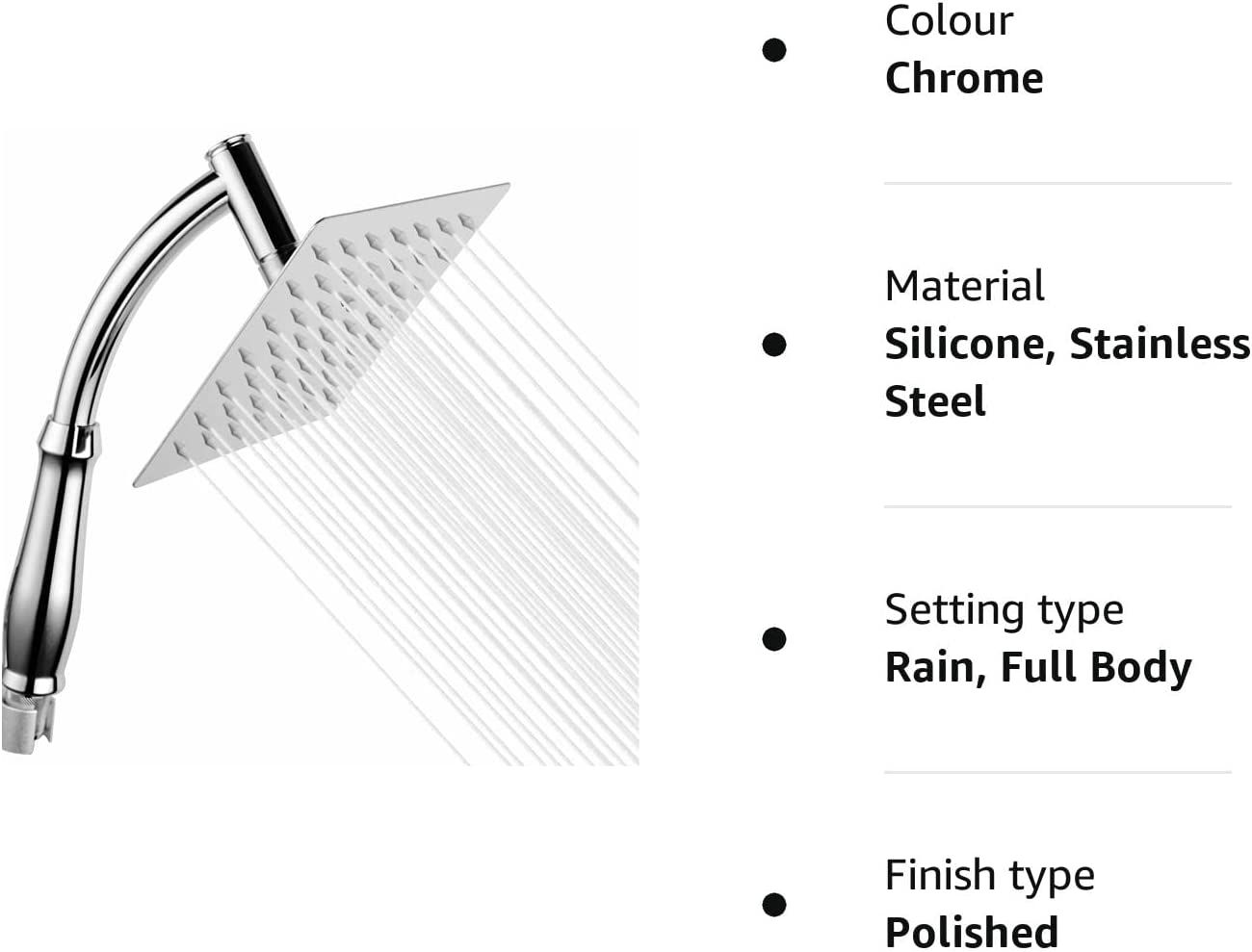 Powerful Rain Shower Head - High Pressure Rain Shower Heads - Large Square Shower Head with Chrome Finish - Universal Replacement Shower Accessories