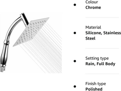 Powerful Rain Shower Head - High Pressure Rain Shower Heads - Large Square Shower Head with Chrome Finish - Universal Replacement Shower Accessories