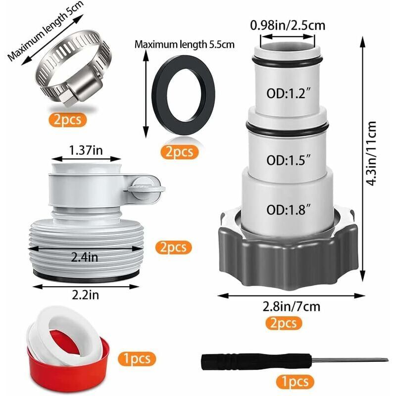 Swimming Pool Hose Adapter Compatible with Intex Pump Hose Connections, 32mm and 38mm