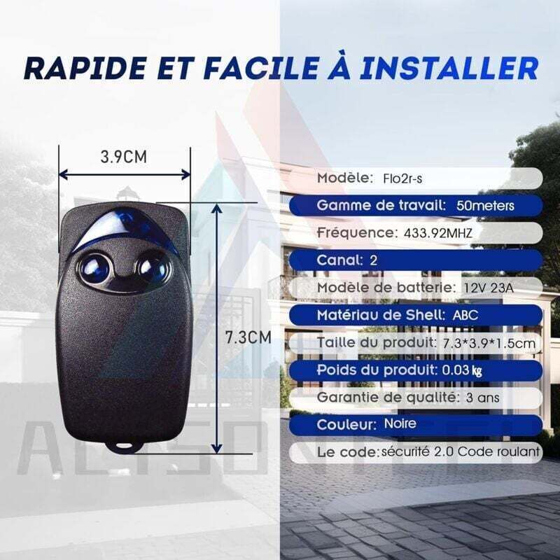 2 Pcs Flo2r-S 433.92 MHz 2-Button Electric Garage Door Remote Control, Compatible with the Nice Remote Garage Door Remote Control
