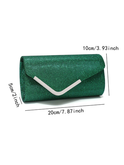 Women Fashion Wedding Evening Clutch Bag, V‑Shaped Metal Trim Versatile Chain Formal Party Handbag for Prom Banquet, Silver