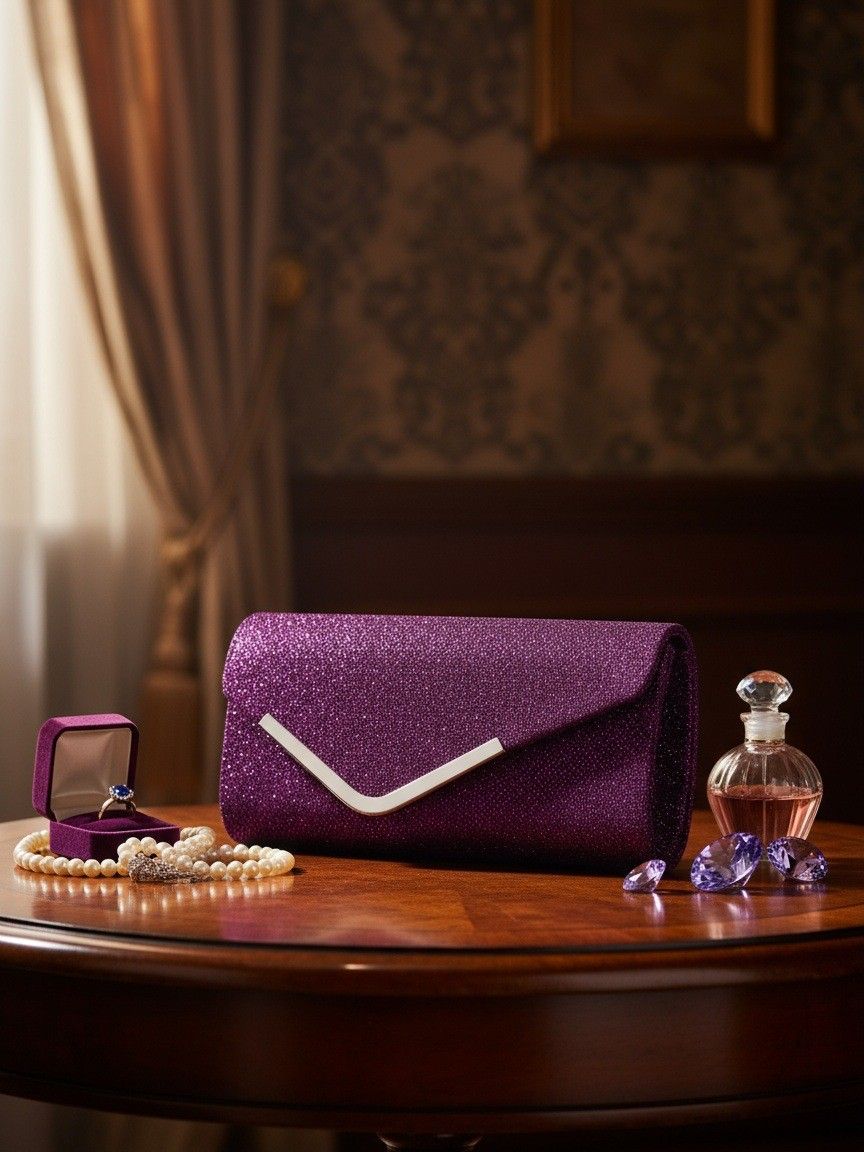 Women Fashion Wedding Evening Clutch Bag, V‑Shaped Metal Trim Versatile Chain Formal Party Handbag for Prom Banquet, Black