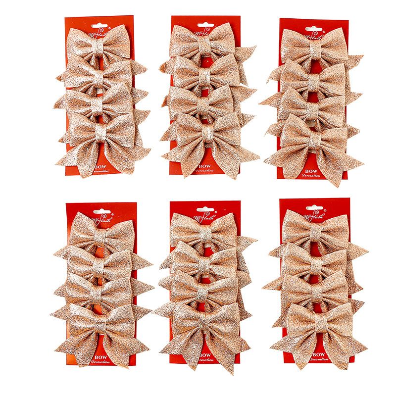 10 Pack Glitter Christmas Bows, Small Pearl Cotton Decorative Bows, Sparkly Bow Ornaments for Christmas Tree, Wreath, Gift Wrapping, Rose Gold