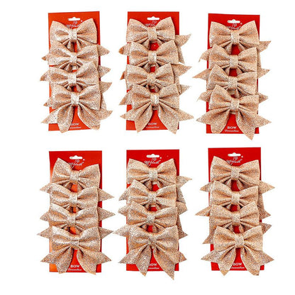 10 Pack Glitter Christmas Bows, Small Pearl Cotton Decorative Bows, Sparkly Bow Ornaments for Christmas Tree, Wreath, Gift Wrapping, Rose Gold