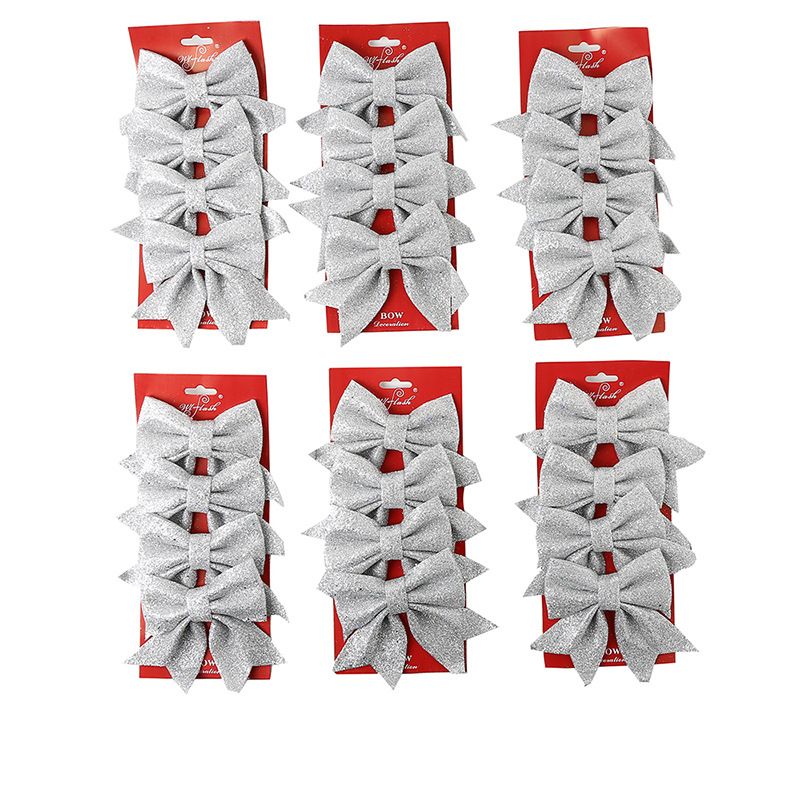 10 Pack Glitter Christmas Bows, Small Pearl Cotton Decorative Bows, Sparkly Bow Ornaments for Christmas Tree, Wreath, Gift Wrapping, Rose Gold