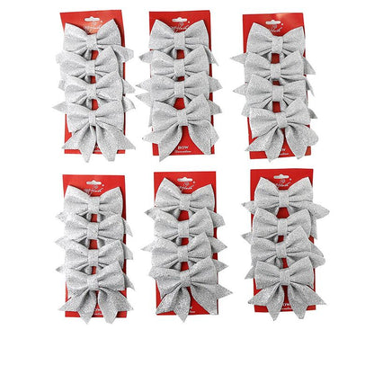 10 Pack Glitter Christmas Bows, Small Pearl Cotton Decorative Bows, Sparkly Bow Ornaments for Christmas Tree, Wreath, Gift Wrapping, Rose Gold
