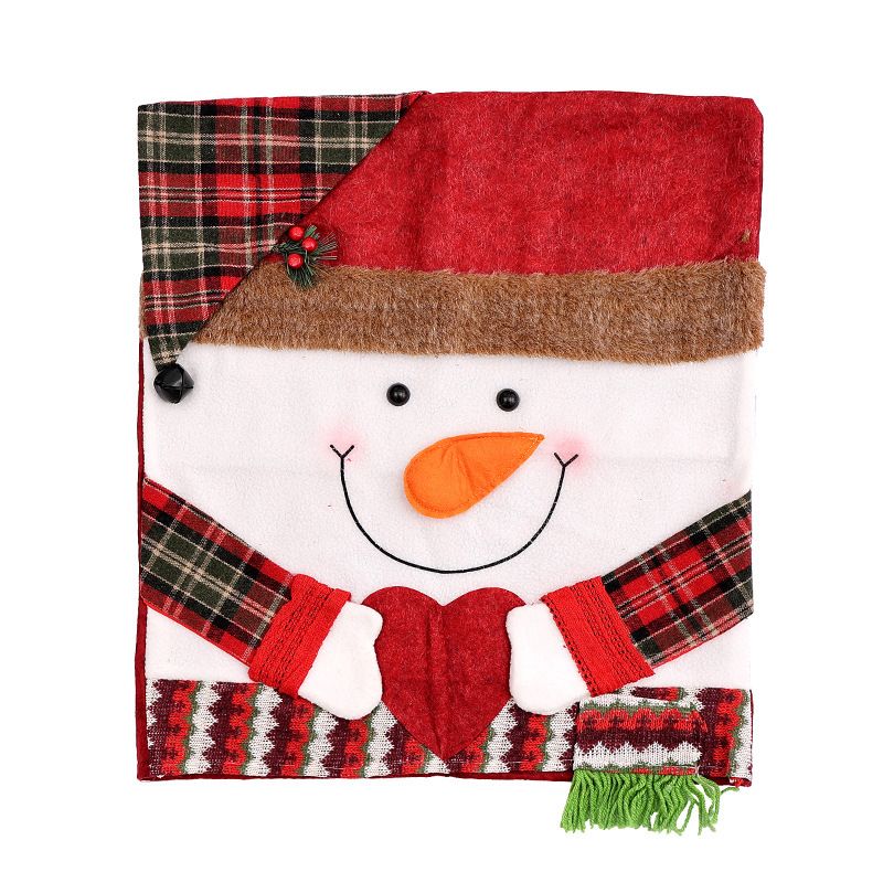 Santa & Snowman Christmas Chair Covers, 2 Pack Xmas Dining Chair Slipcovers, Plaid Fabric Chair Back Covers for Holiday Dinner Party Decor