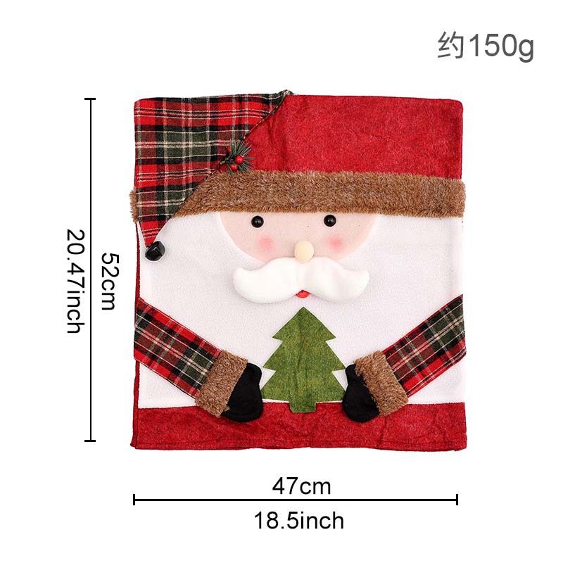 Santa, Snowman & Reindeer Christmas Chair Covers, 3 Pack Xmas Dining Chair Slipcovers, Plaid Fabric Chair Back Covers for Holiday Dinner Party Decor